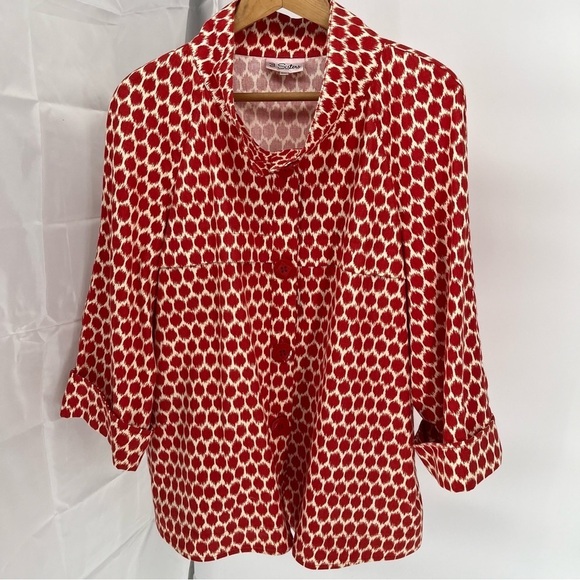 3 Sisters Womens NEW Jacket Size XXL Patterned 5 Buttons Pockets Red Cream - Picture 1 of 9